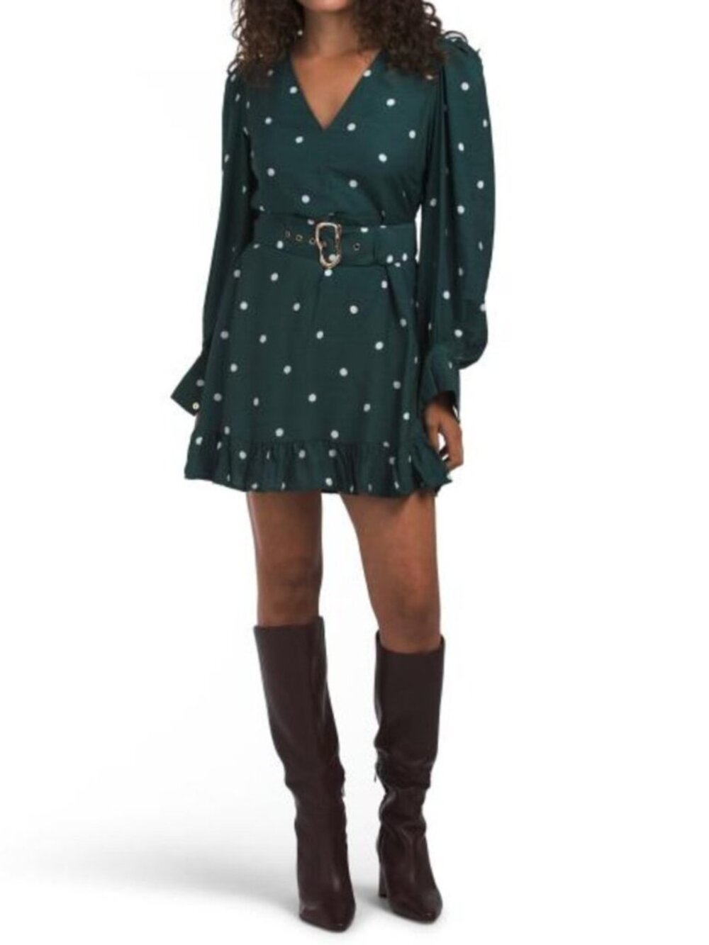 WHITE CLOSET Long Sleeve Polka Dot Mini Dress